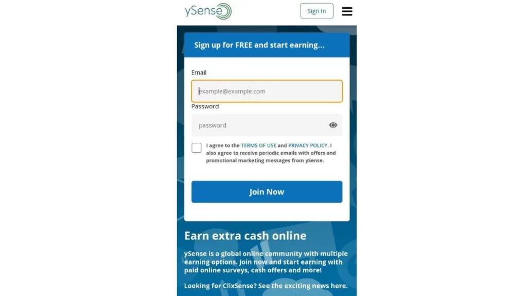 register ysense mobile